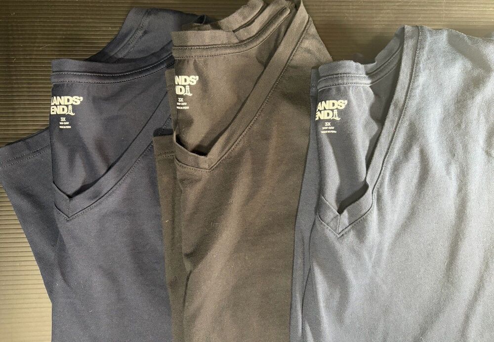 2 Lands End Top Women's 3X Long Sleeve 1 Short Sleeve V-Neck T-Shirt 100% Cotton